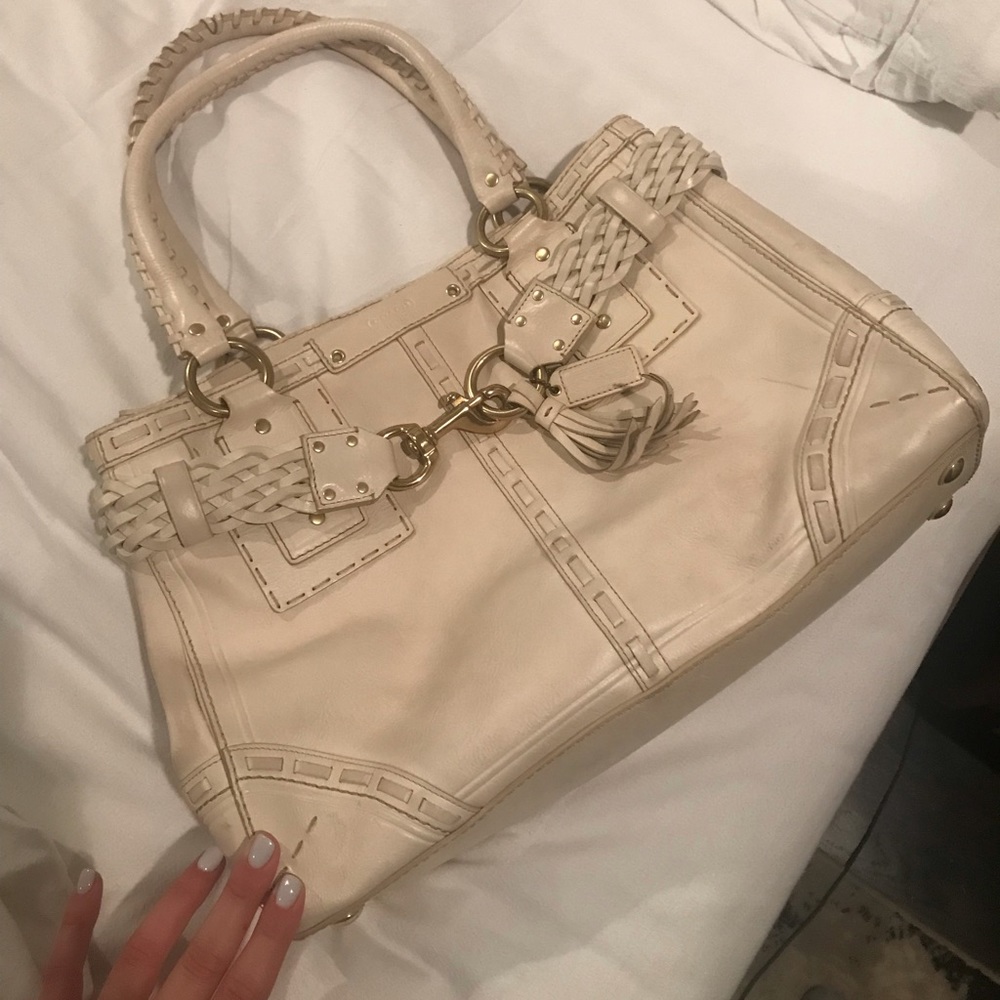 Beautiful Coach Cream and Gold Leather Tote